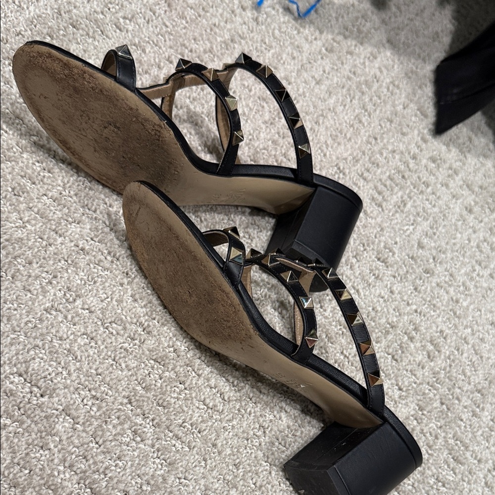 Valentino Black and Gold Studded Heels - Picture 2 of 3